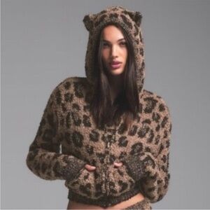 Skims Cozy Knit Animal Ear Hoodie Leopard Print Size Large/XL